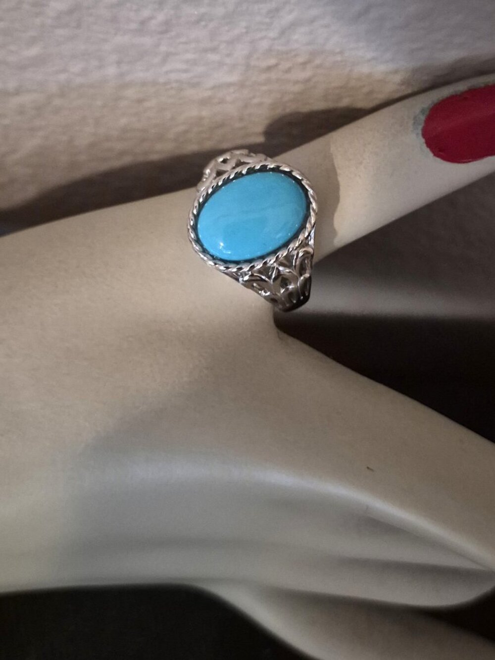 Sleeping Beauty Oval Cabochon Turquoise Rhodium over Sterling Ring  Size 8